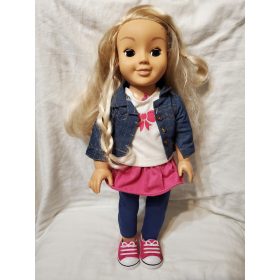   Divatos lánybaba hosszú szőke hajjal – használt, jó állapotú (43 cm) (b6)