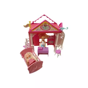   Mattel Barbie Chelsea babaház 2 babával, 25 × 27 cm – hiányos, jó állapotú (E1)