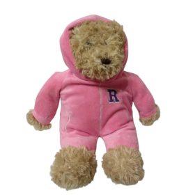   Kapucnis plüss maci – használt, jó állapotban (34 cm, bábként is használható) (a2)