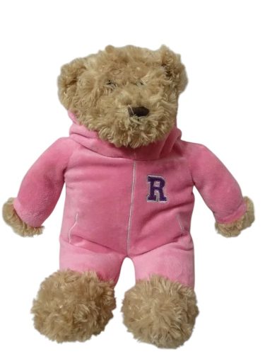 Kapucnis plüss maci – használt, jó állapotban (34 cm, bábként is használható) (a2)