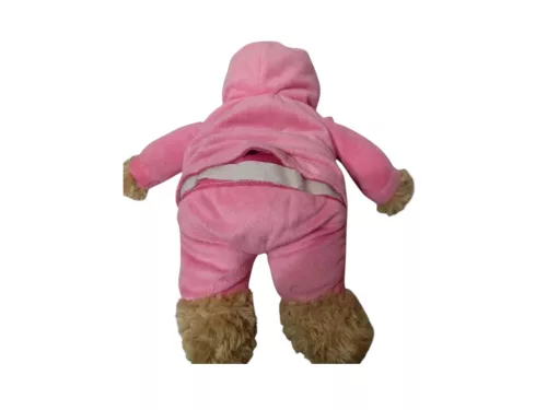 Kapucnis maci plüssjáték – használt, jó állapotban (34 cm, bábként is használható) (a2)