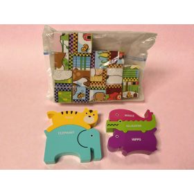   Állatos fa fejlesztő játékcsomag – kirakó és toronyépítő – használt, jó állapotban (B2)