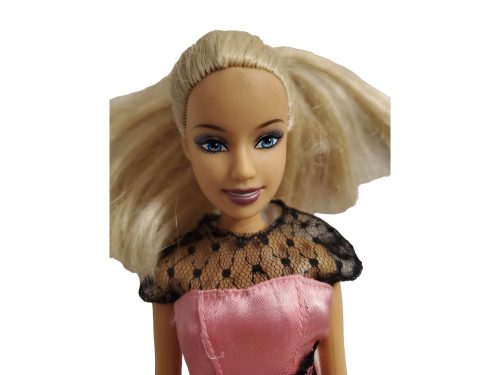 Divatbaba rózsaszín ruhában – használt, újszerű állapotban (30 cm) (C4)