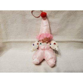   Rózsaszín bohócfigura textil testtel – 22 cm – dekoráció vagy gyűjtői darab, újszerű állapotban (d2)