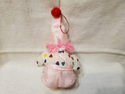 Rózsaszín bohócfigura textil testtel – 22 cm – dekoráció vagy gyűjtői darab, újszerű állapotban (d2)