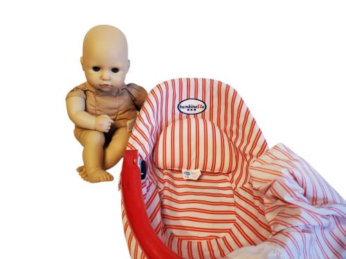Babahordozós játékbaba szett – használt jó állapotú (baba 35 cm, hordozó 40 cm) (D3)