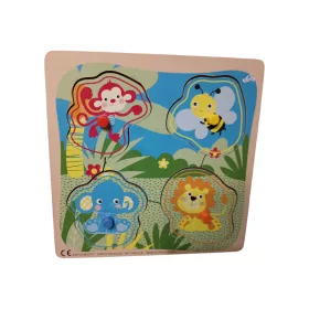   Carousel fa fogantyús formaillesztő puzzle - Állatkák (4 db-os) - újszerű (A1)