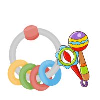 Használt babacsörgő, zörgő-tapogatós babajáték, babatükör